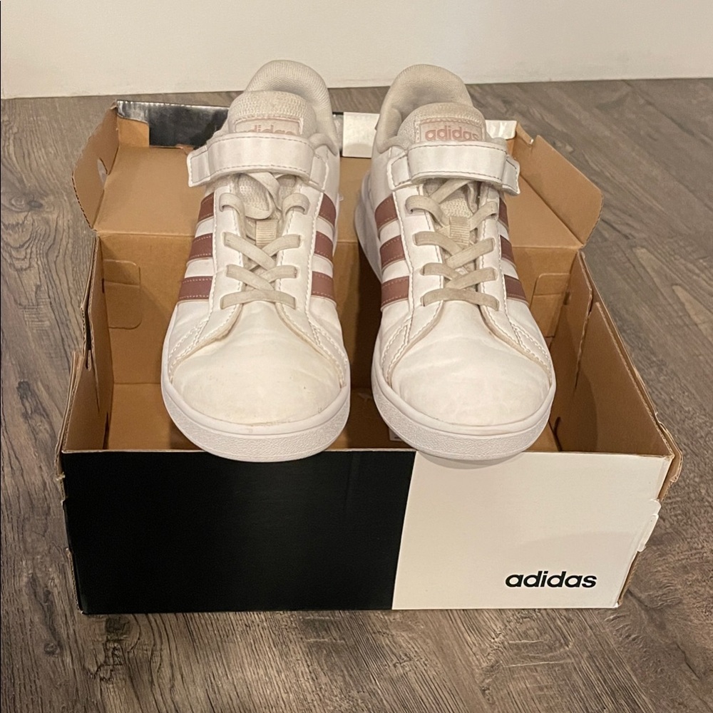 Adidas Kids White and Tan Sneakers